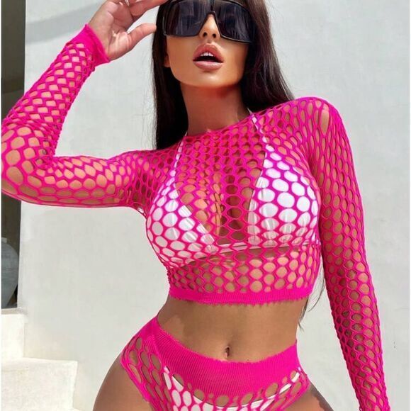 Other - Hot Pink Cut Out Sexy Cover Up Set